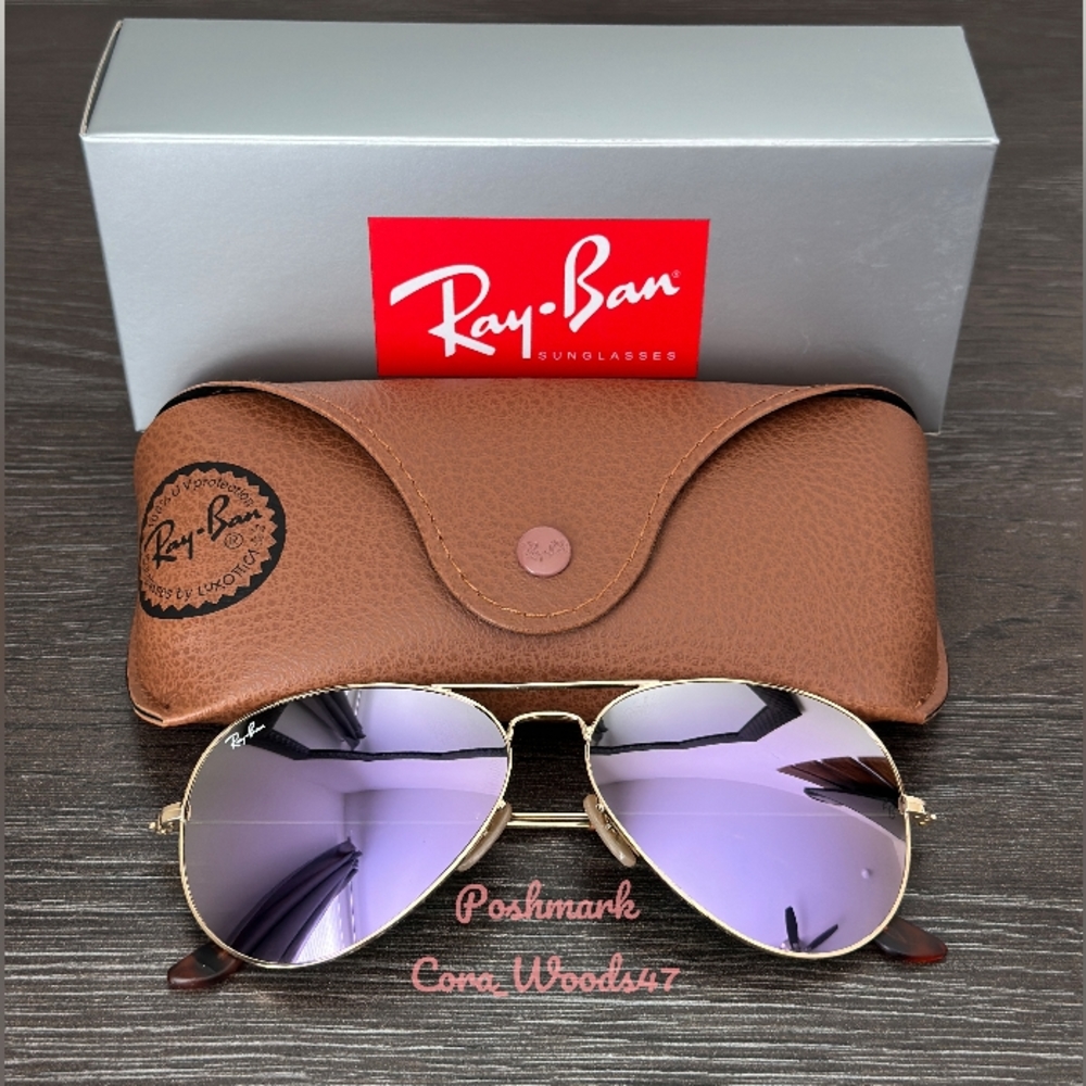 RayBan Aviator Purple Flash Lenses RB3025 Gold Frame 58 / 62 Unisex New - Picture 15 of 15